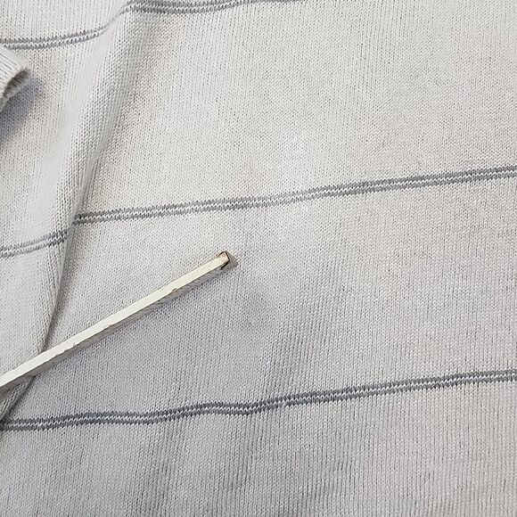 Banana Republic Sweater Mens XL Gray Striped Silk Cashmere Blend V Neck Preppy - Picture 13 of 16